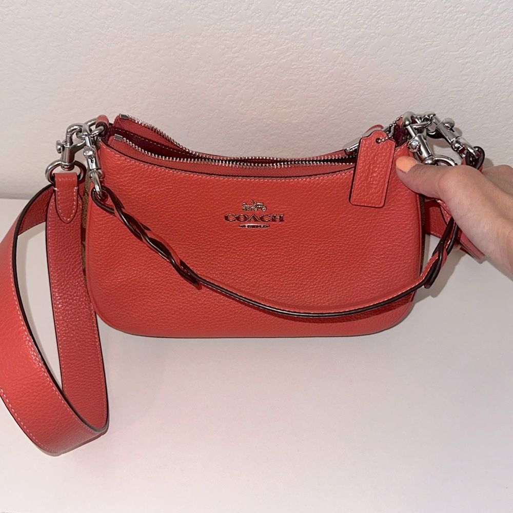 Tangerine shoulder bag in signature canvas and pebbled leather
